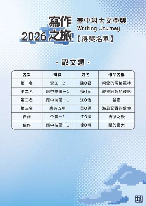 【公告】2026臺中科大文學獎得獎名單圖片