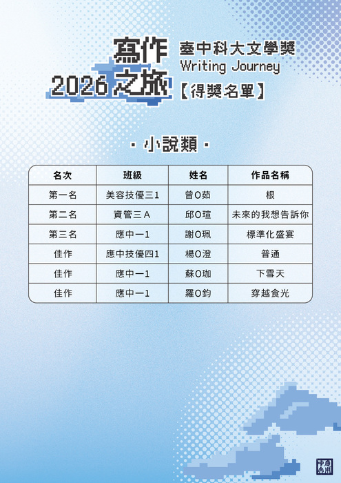 【公告】2026臺中科大文學獎得獎名單圖片
